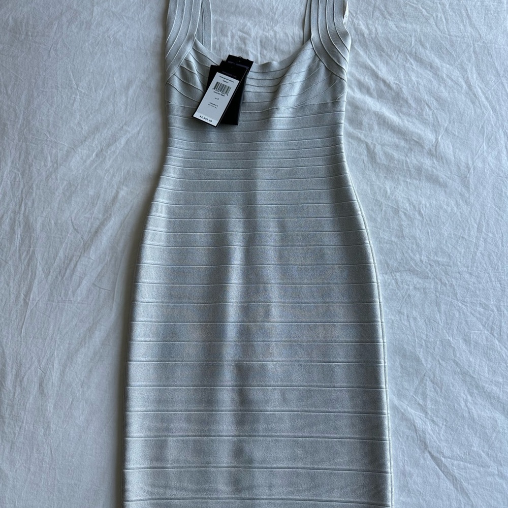 Herve Leger Pale Gray Bondage Dress